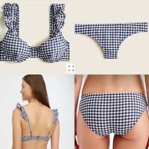 J Crew ruffle underwire bikini top and hipster bottom in Classic Navy Gingham